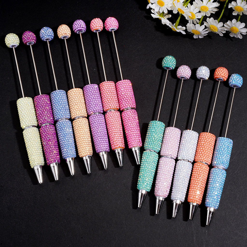 Beadable Clay Pens with Sparkling Iridescent Rhinestones Covering the Entire Pen, Multi-Color