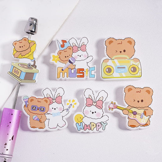 Acrylic Beads Bear and Bunny Music Instruments Series, Random Mix