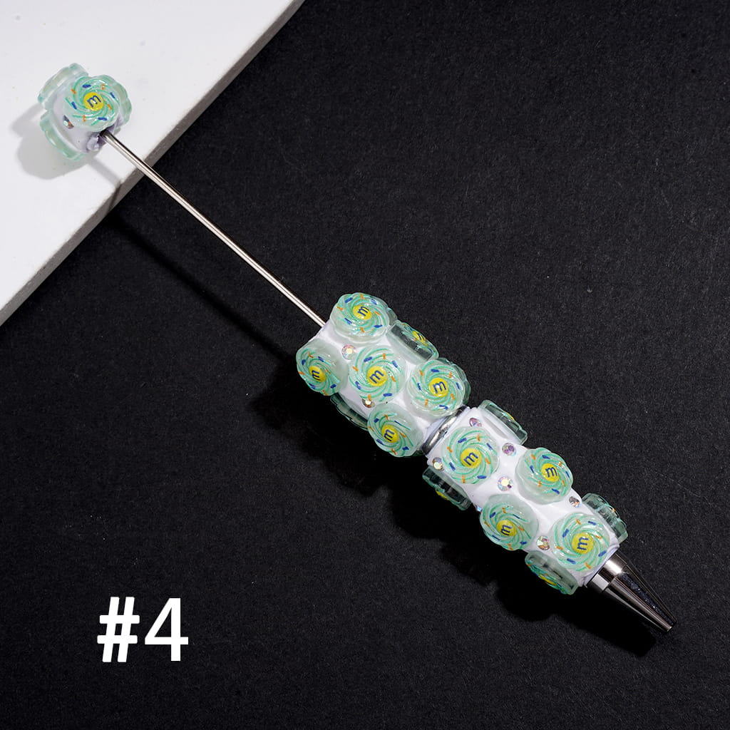 Beadable Clay Pen with Spiral Candy Chip Design & AB Rhinestones, Multi-Color