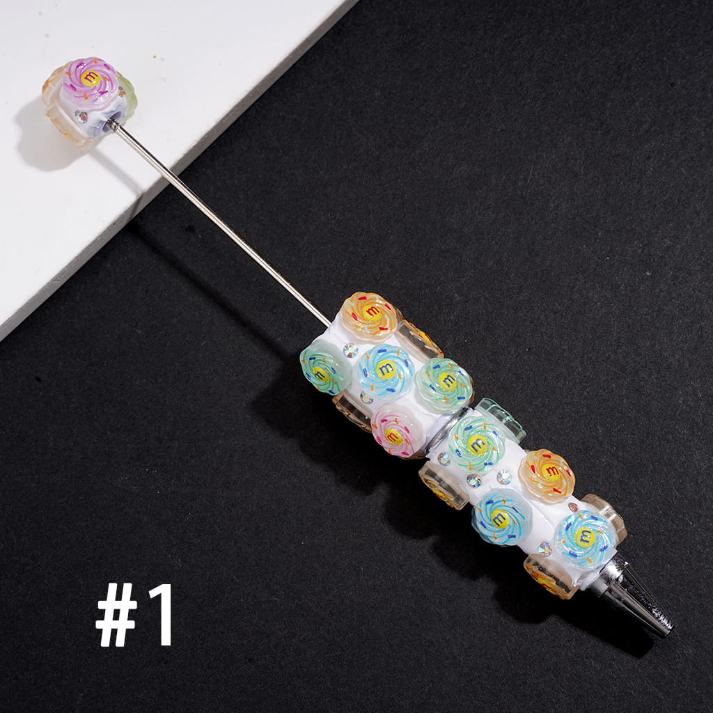Beadable Clay Pen with Spiral Candy Chip Design & AB Rhinestones, Multi-Color