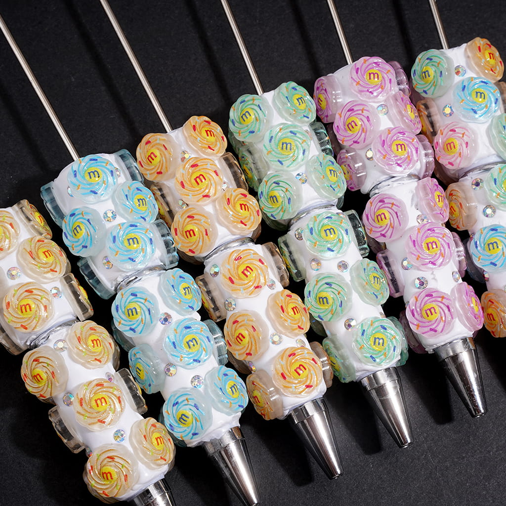 Beadable Clay Pen with Spiral Candy Chip Design & AB Rhinestones, Multi-Color