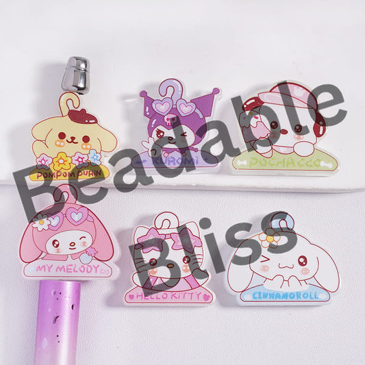 Acrylic Beads Adorable Character Series Lie on Hanger, Random Mix