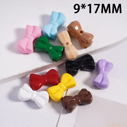 Acrylic Beads Bowtie in Stoving Varnish Solid Color, 9*17MM, Multi-Color, Random Mix