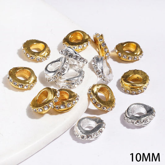 Alloy Spacer Beads Planetary Orbital Paths Designs with Clear Rhinestones, 10MM Multi-Color