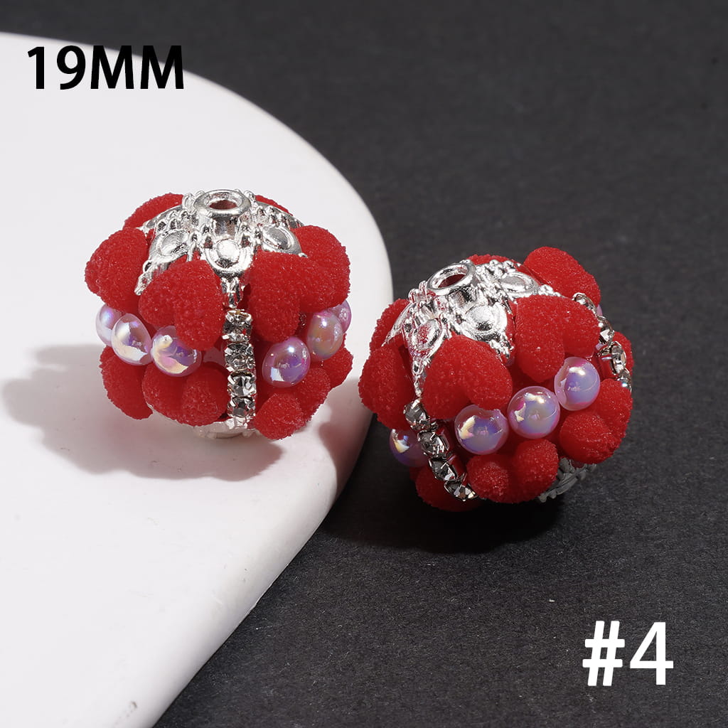 Hand-Made Acrylic Beads with Frosted Heart, Half-Pearls, Silver Metal Flower Cap & Rhinestone Chain, 19MM, Various Colors
