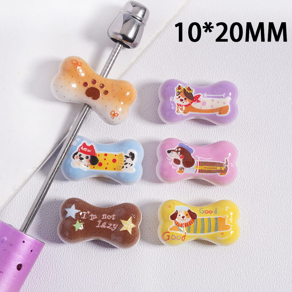 Acrylic Beads Dog Bone Series, 10*20MM, Multi-Color, Random Mix