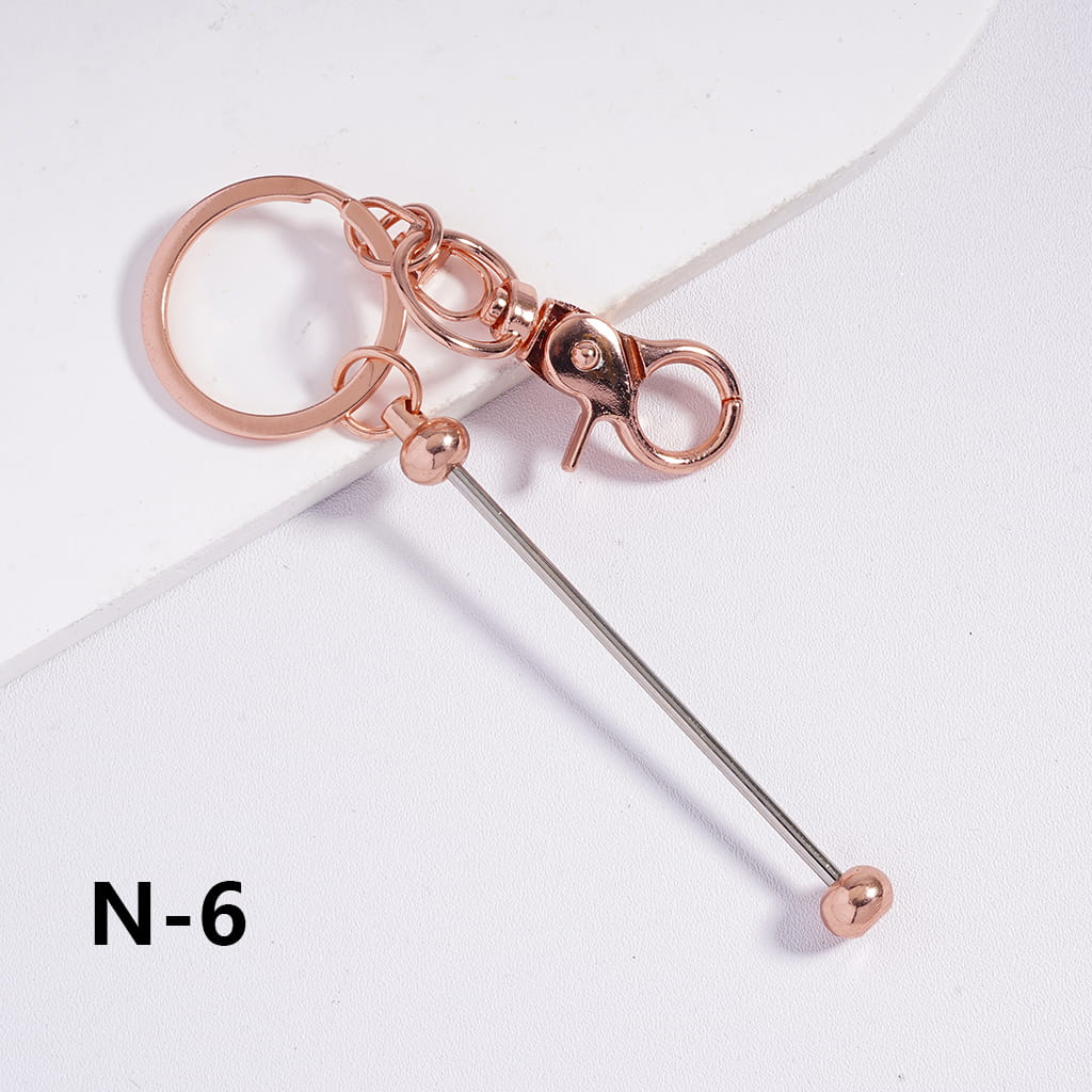 Silicone Bead Keychains, Metal Beadable Keychains with Bar and New Style Small Lobster Clasp in Solid Colors