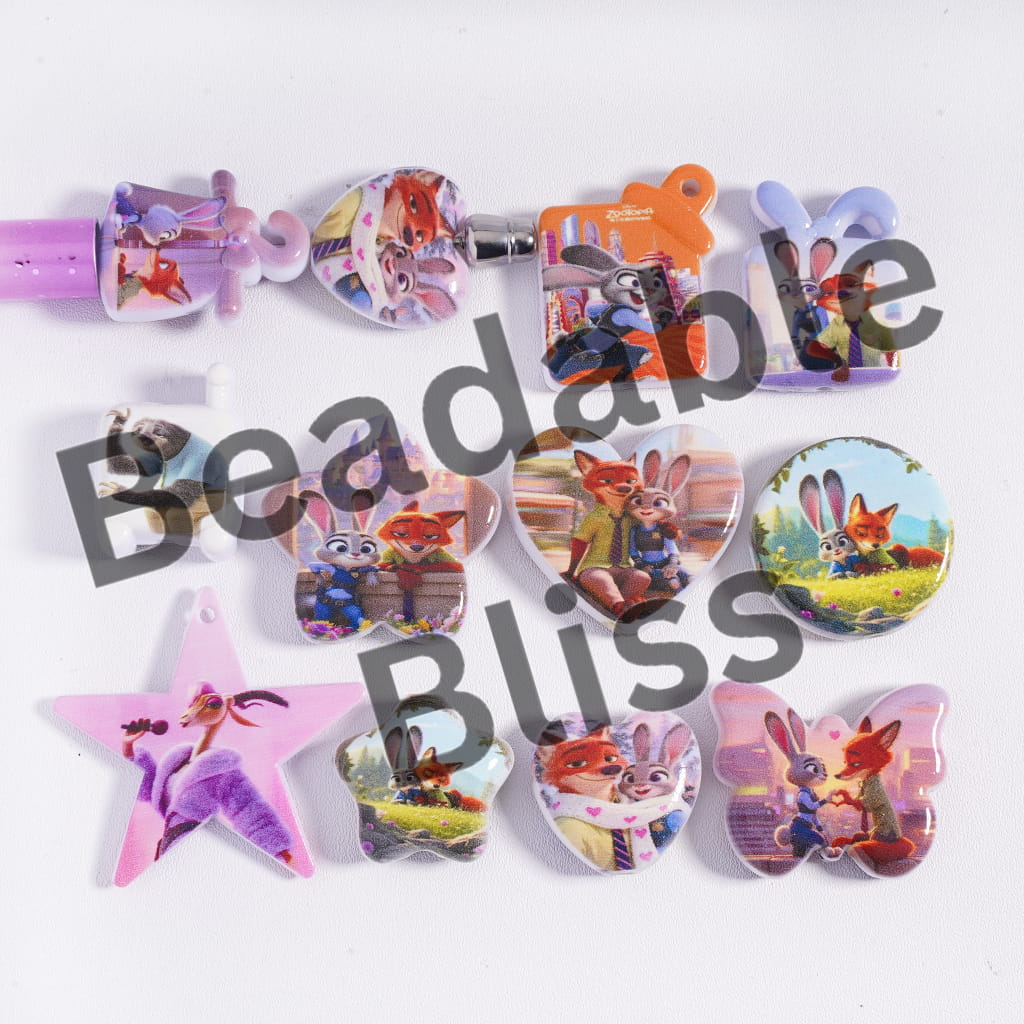 Acrylic Beads Pendant with Crazy Animal City Series, Various Designs, Random Mix