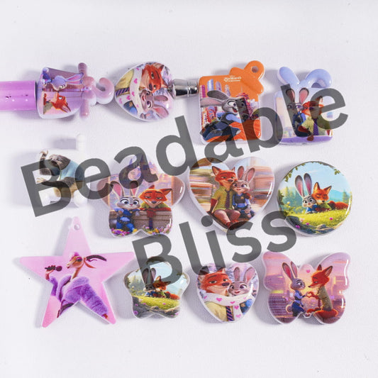 Acrylic Beads Pendant with Crazy Animal City Series, Various Designs, Random Mix