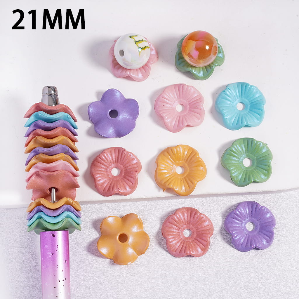 Acrylic Spacer Beads UV Coating Lotus Leaf in Solid Color, 21MM, Random Mix