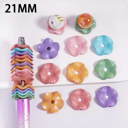 Acrylic Spacer Beads UV Coating Lotus Leaf in Solid Color, 21MM, Random Mix