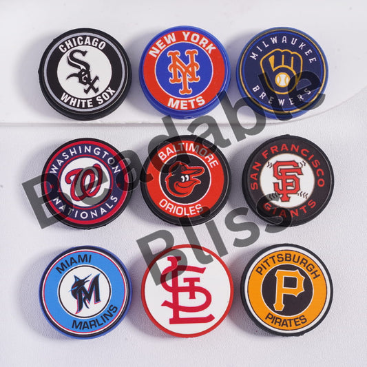 Silicone Focal Beads Baseball Series, Flat Round Shape, Random Mix