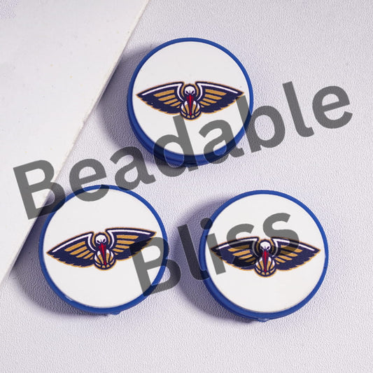 Silicone Focal Beads New Orleans Basketball Team, Flat Round Shape