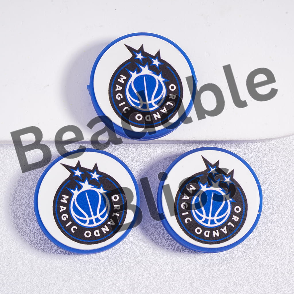 Silicone Focal Beads Orlando Basketball Team, Flat Round Shape