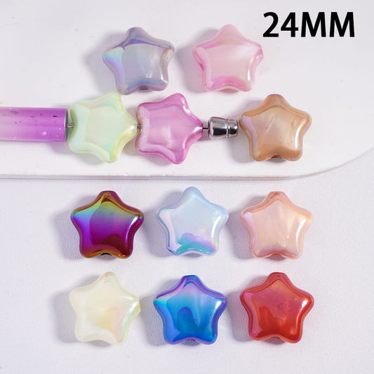 Acrylic Beads UV Coating Five-Pointed Star with Abstract Cloud Texture, 16MM, Random Mix