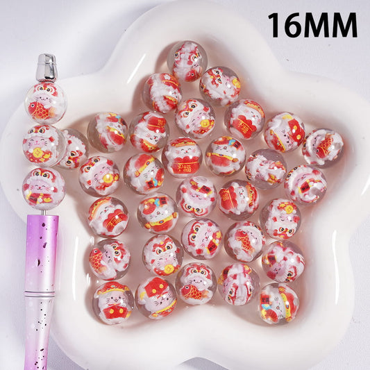 Acrylic Beads for Bracelets with Two Cute Fortune-Beckoning Cat Series, Semi-Clear, 16MM, Random Mix