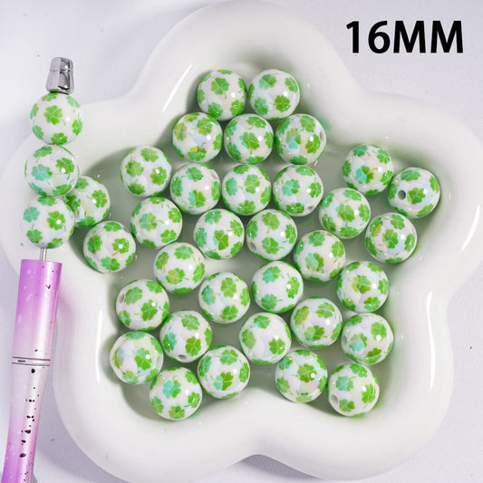 Acrylic Beads for Bracelets with Four Leaf Clover St. Patrick's Day, 16MM