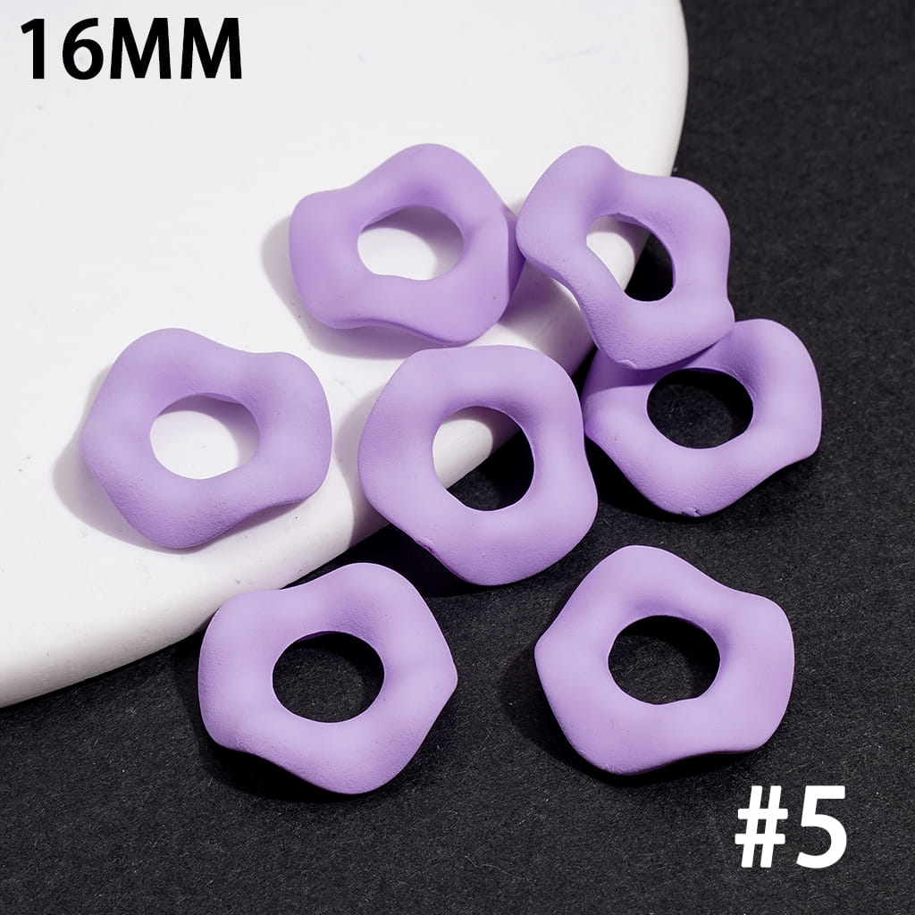 Stackable Acrylic Spacer Beads w Rubber-Touch Wavy Shape, 16MM, Multi-Color (Hole Diameter Around 6.5MM)