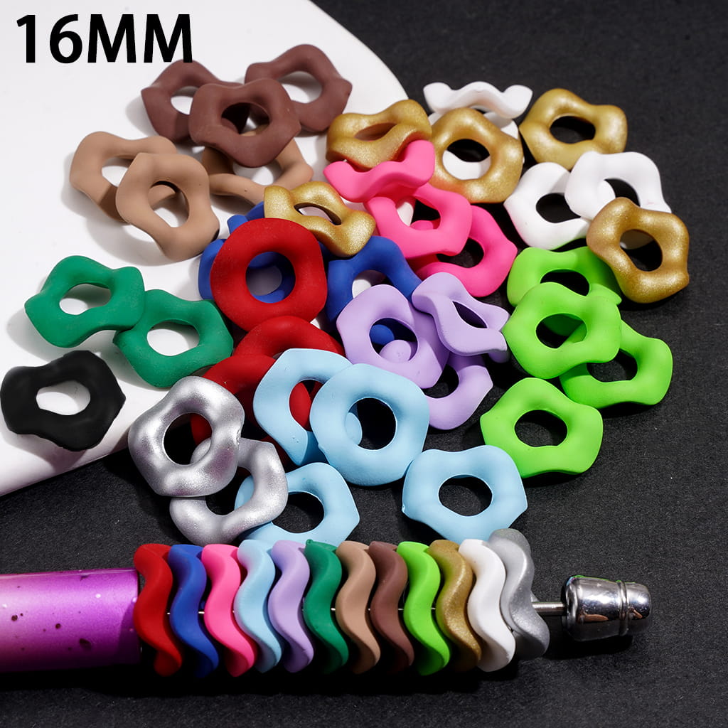 Stackable Acrylic Spacer Beads w Rubber-Touch Wavy Shape, 16MM, Multi-Color (Hole Diameter Around 6.5MM)