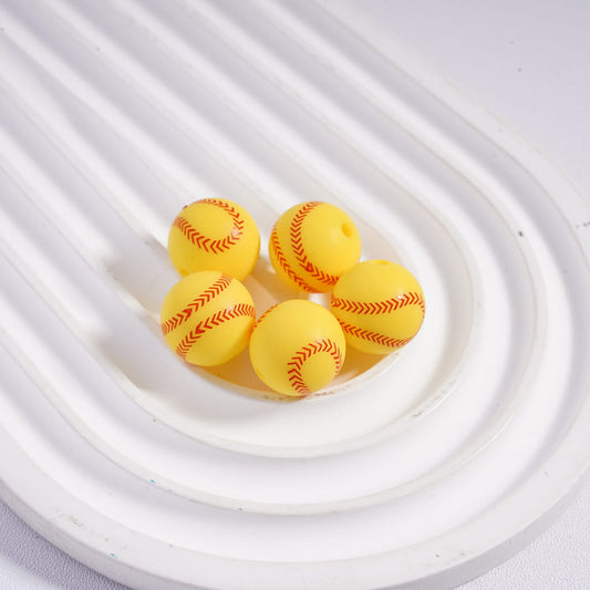 Yellow Softball Ball Printed Silicone Beads