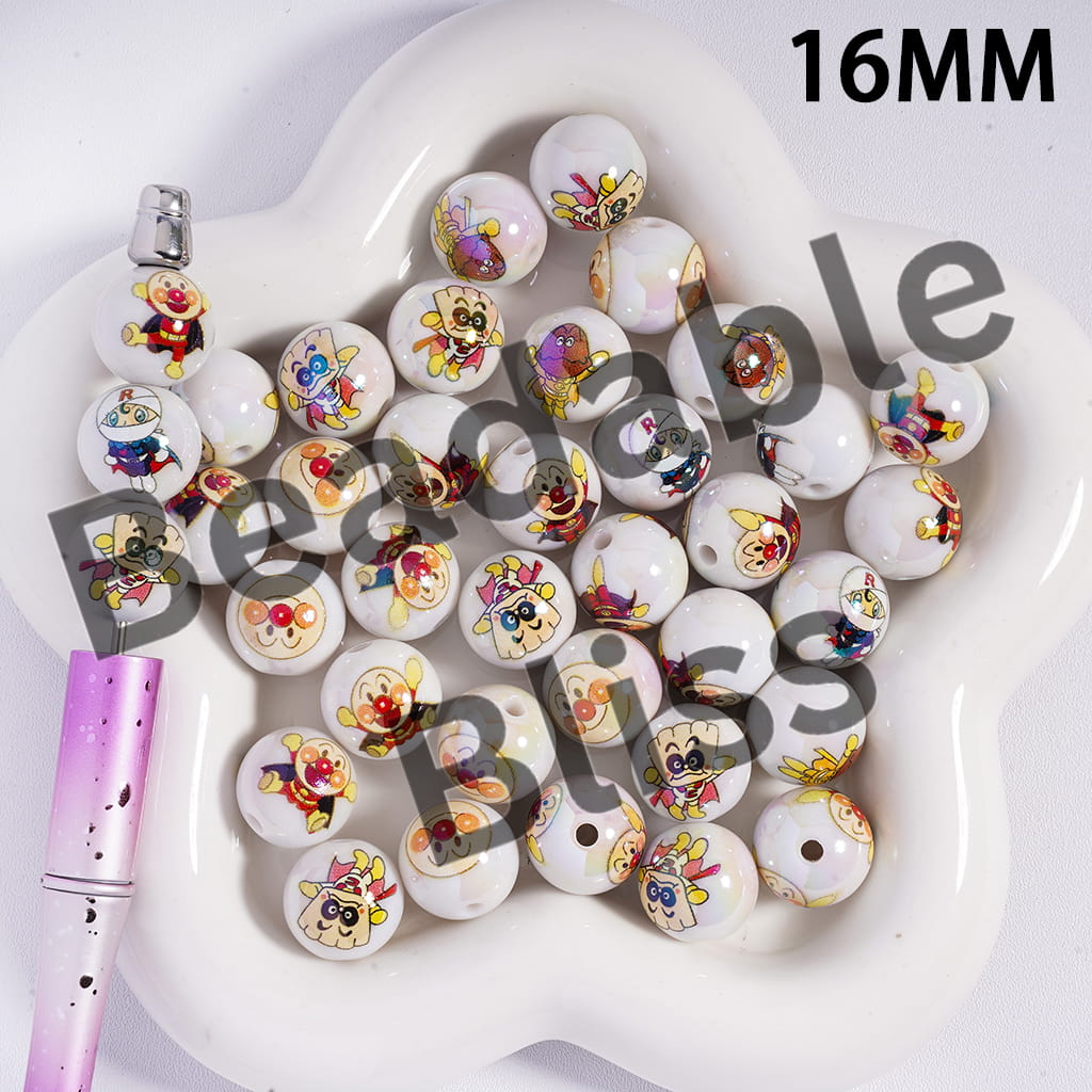 Acrylic Beads for Bracelets UV Coating Bread Superman Series, 16MM, Random Mix