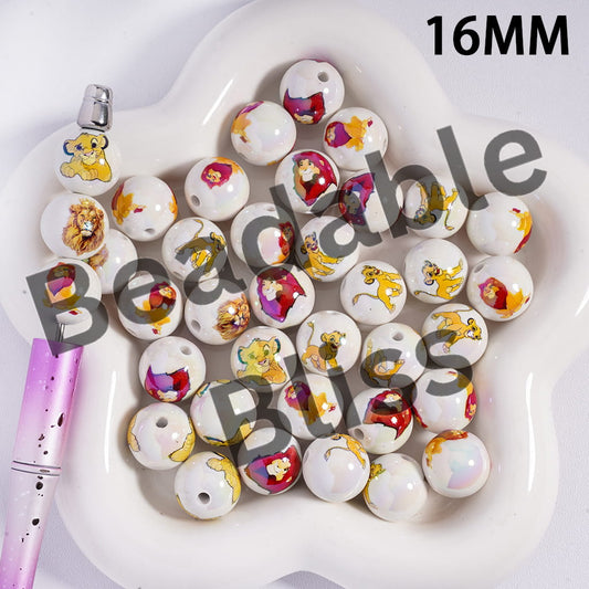 Acrylic Beads for Bracelets UV Coating Lion Leader Series, 16MM, Random Mix