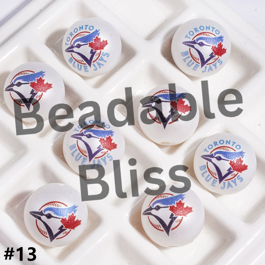 USA America Baseball Team Toronto Blue Ja Sports Frosted Matt White Round Acrylic Beads, 16MM, Random Mix