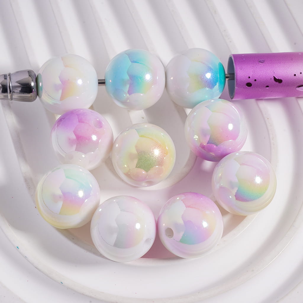 Acrylic Beads for Bracelets UV Coating Round in Various Colors, 16MM, Random Mix