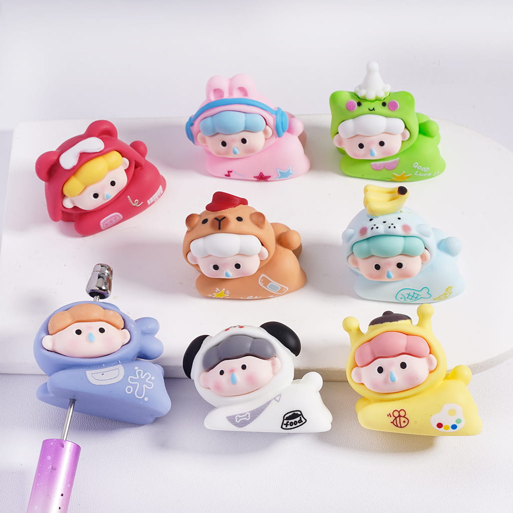 Baby Figurine with Cute Footed Pajama and Prone Gesture, can be also used as Acrylic Beads or Pen Topper