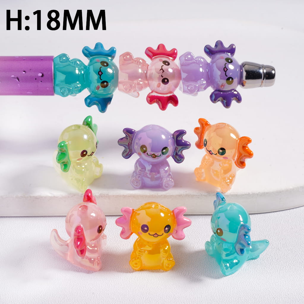 Acrylic Beads UV Coating Cute Axolotl Series, Height 18MM, Multi-Color, Random Mix