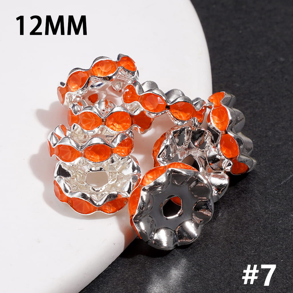 Silver Metal Spacer Wavy Shape with Various Colors Rhinestones in Satin Nickel Plating Coating Process, 12MM (Update Other Colors Later)