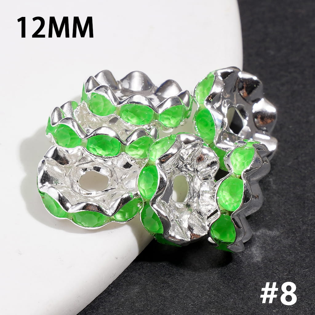 Silver Metal Spacer Wavy Shape with Various Colors Rhinestones in Satin Nickel Plating Coating Process, 12MM (Update Other Colors Later)
