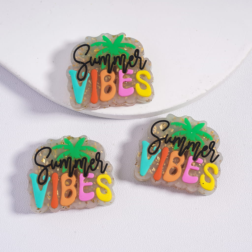 Silicone Focal Beads with Text "Summer Vibes" and Gold Foil Paper