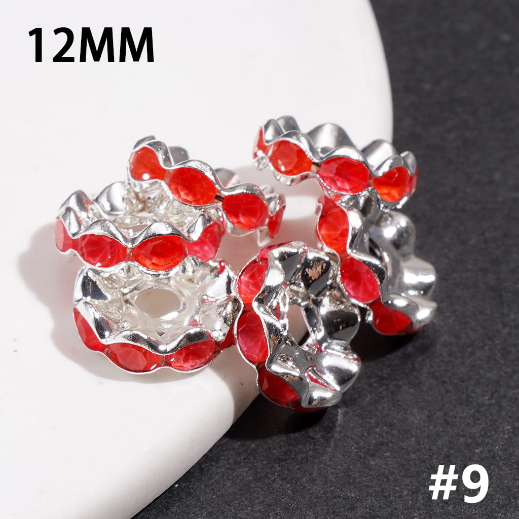Silver Metal Spacer Wavy Shape with Various Colors Rhinestones in Satin Nickel Plating Coating Process, 12MM (Update Other Colors Later)