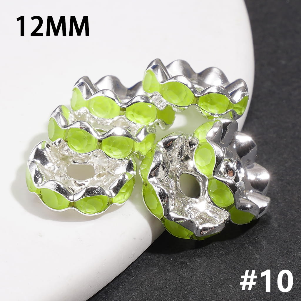 Silver Metal Spacer Wavy Shape with Various Colors Rhinestones in Satin Nickel Plating Coating Process, 12MM (Update Other Colors Later)