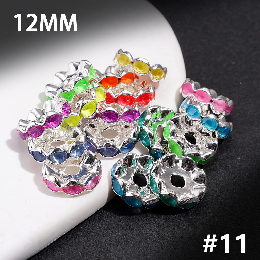 Silver Metal Spacer Wavy Shape with Various Colors Rhinestones in Satin Nickel Plating Coating Process, 12MM (Update Other Colors Later)