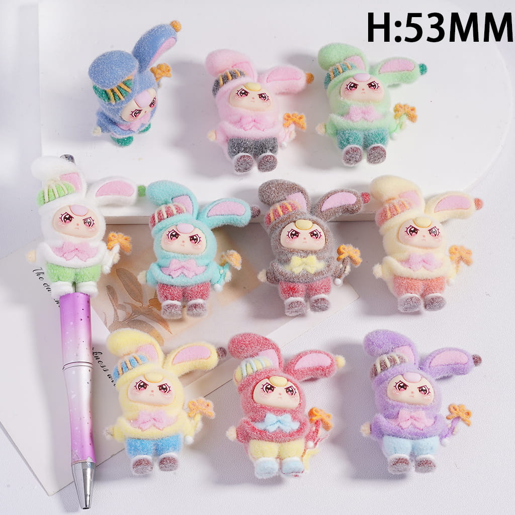 Girl with Bunny Costume Figurine, can be also used as Acrylic Beads or Pen Topper, Fluffy, Height 53MM