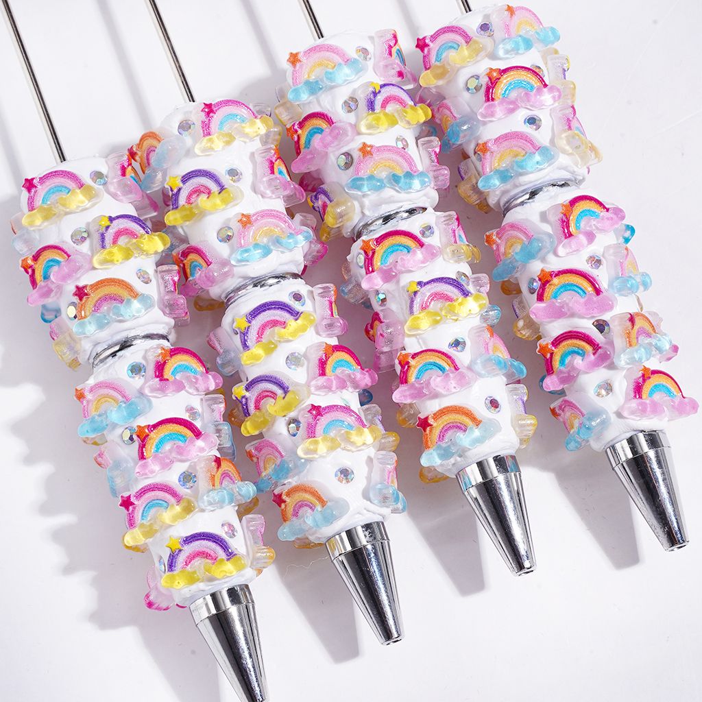 Beadable Clay Pens Colorful Rainbow with Cloud and Star, AB Rhinestones