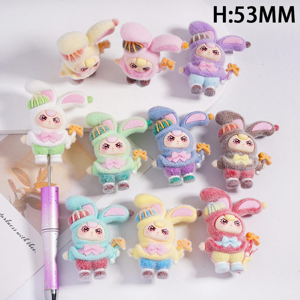 Girl with Bunny Costume Figurine, can be also used as Acrylic Beads or Pen Topper, Fluffy, Height 53MM