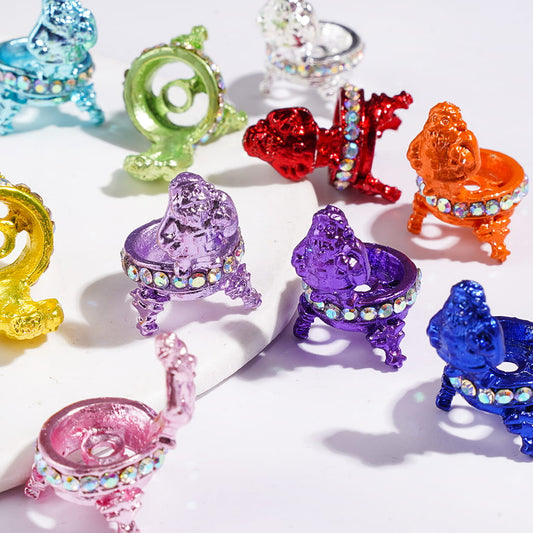 Music Box Metal Bead Cages, Bead Cap with Santa Claus and AB Rhinestones, Jewelry Accessories, 15*22MM Multi-Color Random Mix