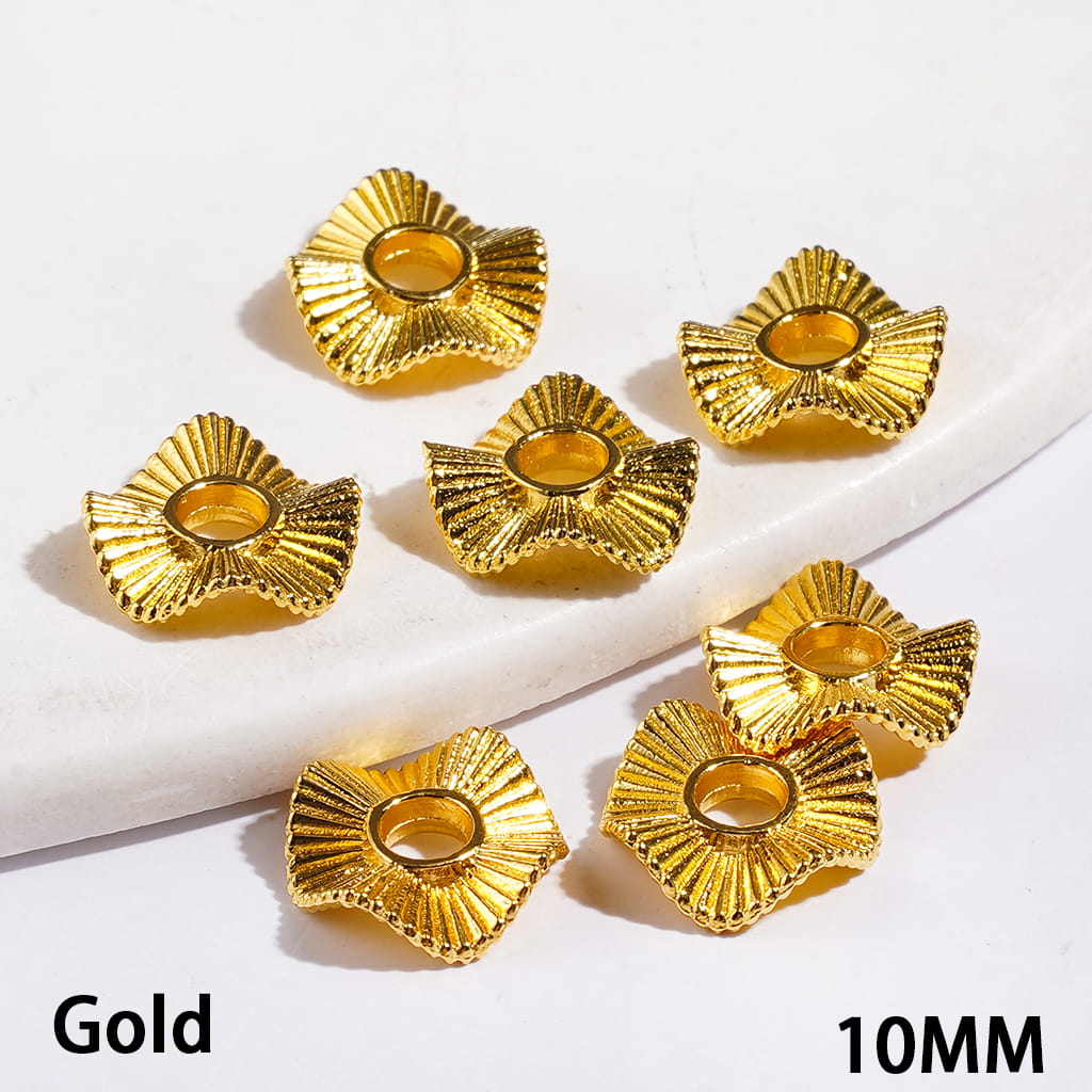 Mini Multi-Color Wave Lotus Leaf Shape Metal Spacer Beads with Stripes, 10MM