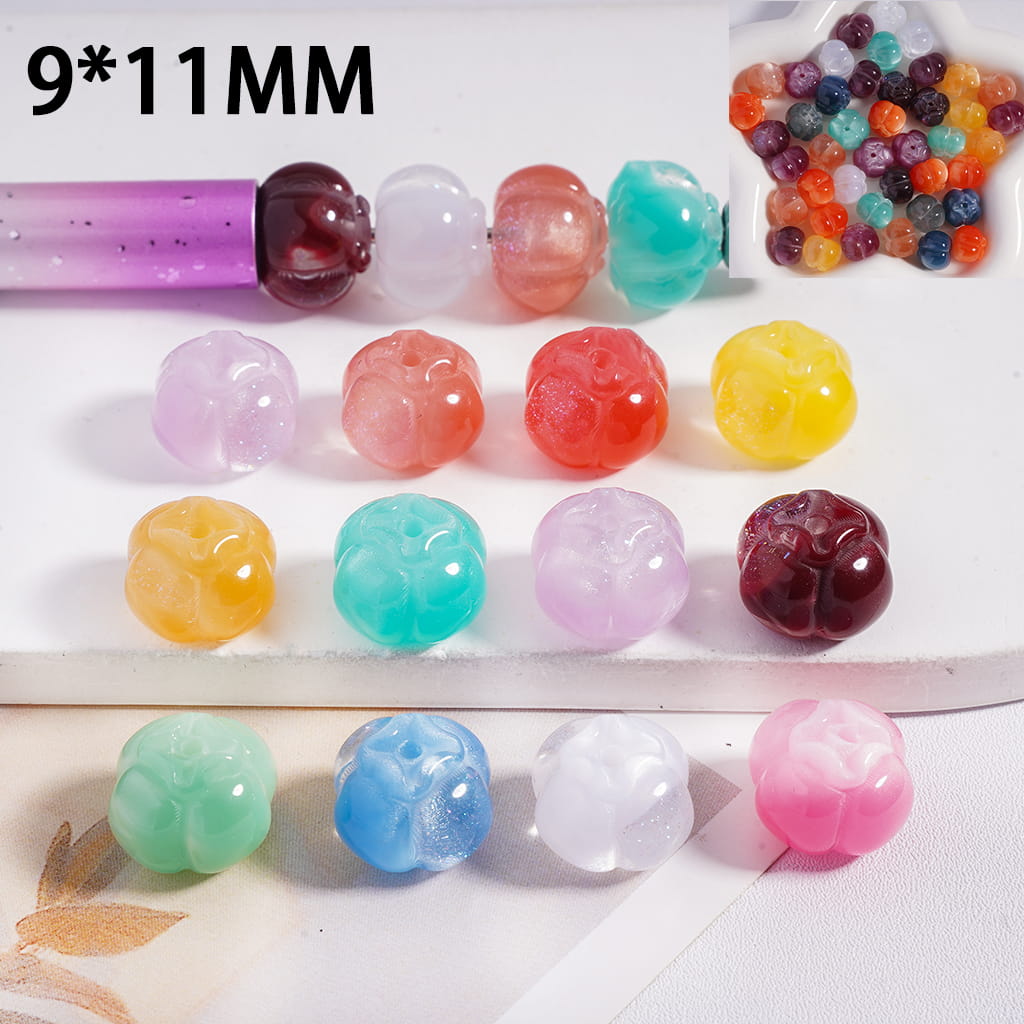 Acrylic Beads Color Changing Cat Eye Style Persimmon with Glitters, 9*11MM, Multi-Color, Random Mix