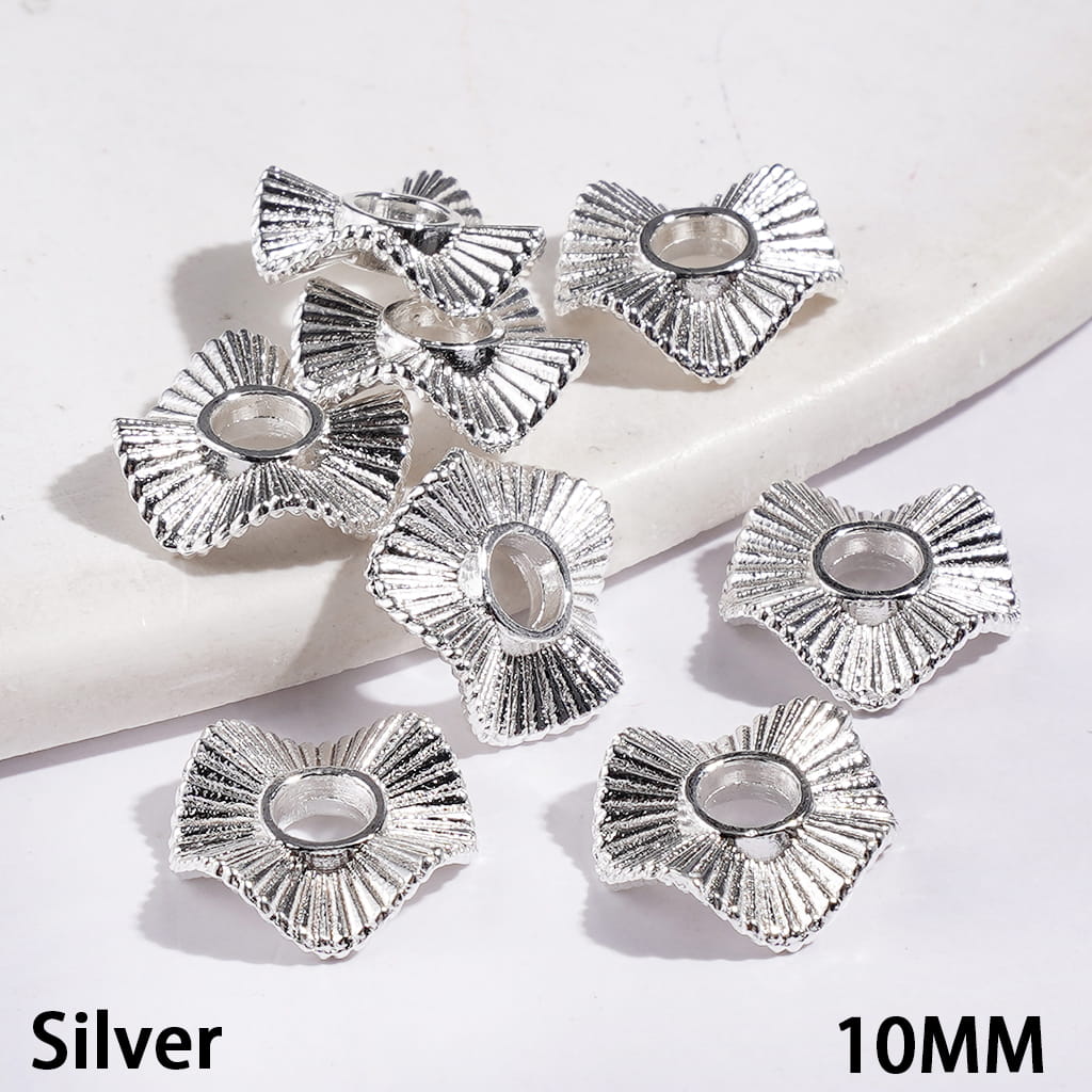 Mini Multi-Color Wave Lotus Leaf Shape Metal Spacer Beads with Stripes, 10MM