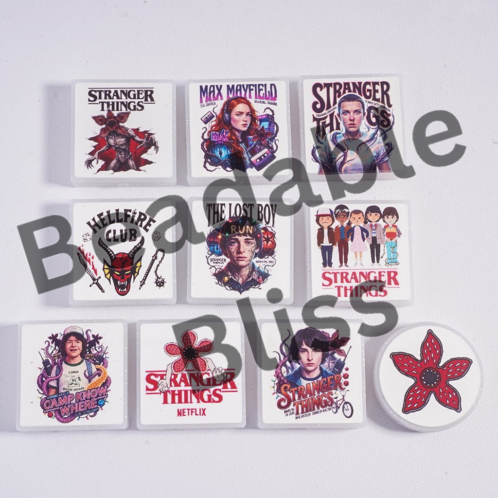 Silicone Focal Beads Horror Series in Various Designs, Glitter, Flat Round and Square Shape, Random Mix