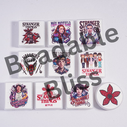 Silicone Focal Beads Horror Series in Various Designs, Glitter, Flat Round and Square Shape, Random Mix