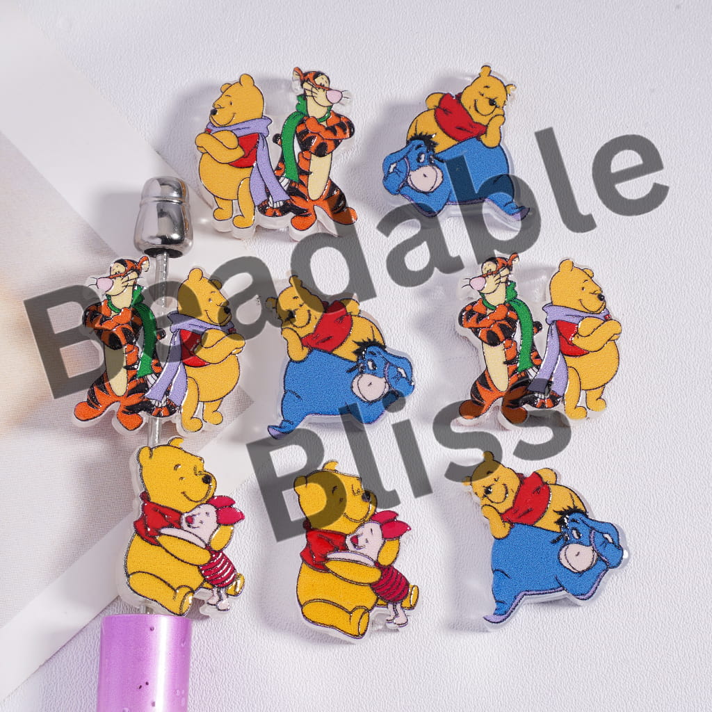 Acrylic Beads Concavo-Convex Honey Bear Classic Animation Series, Random Mix