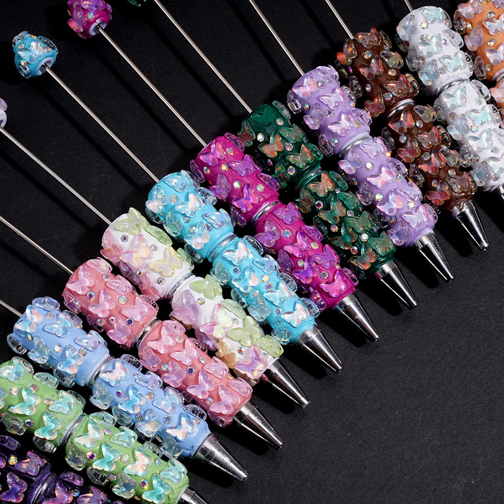 Beadable Clay Pens with Fantasy Iridescent Butterfly and AB Rhinestones, Random Mix