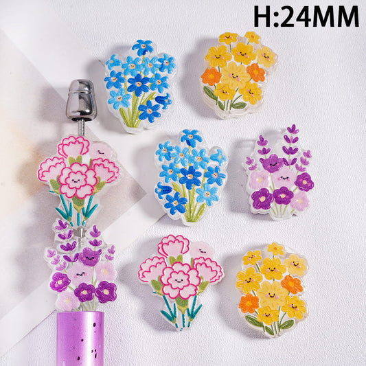 Acrylic Beads Concavo-Convex Assorted Types Bouquet Series, Height 24MM, Random Mix