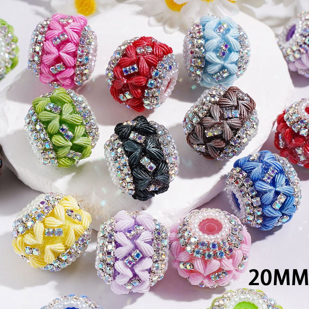 Hand-Made Acrylic Beads with Frosted Heart, AB Rhinestone and White Pearl Chains, 20MM, Various Colors, Random Mix