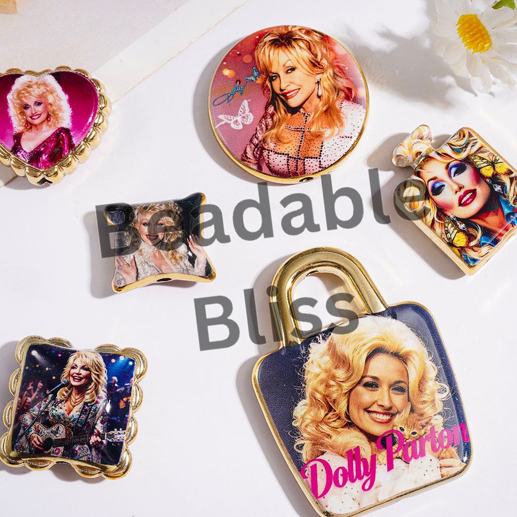 American Countryside Singer Character Acrylic Beads and Pendants, Gold Border, Random Mix